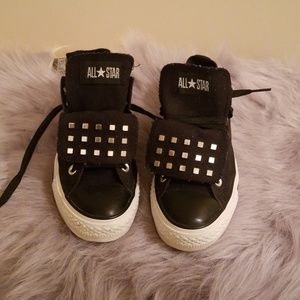 Black Studded Double Tongue Women Chucks